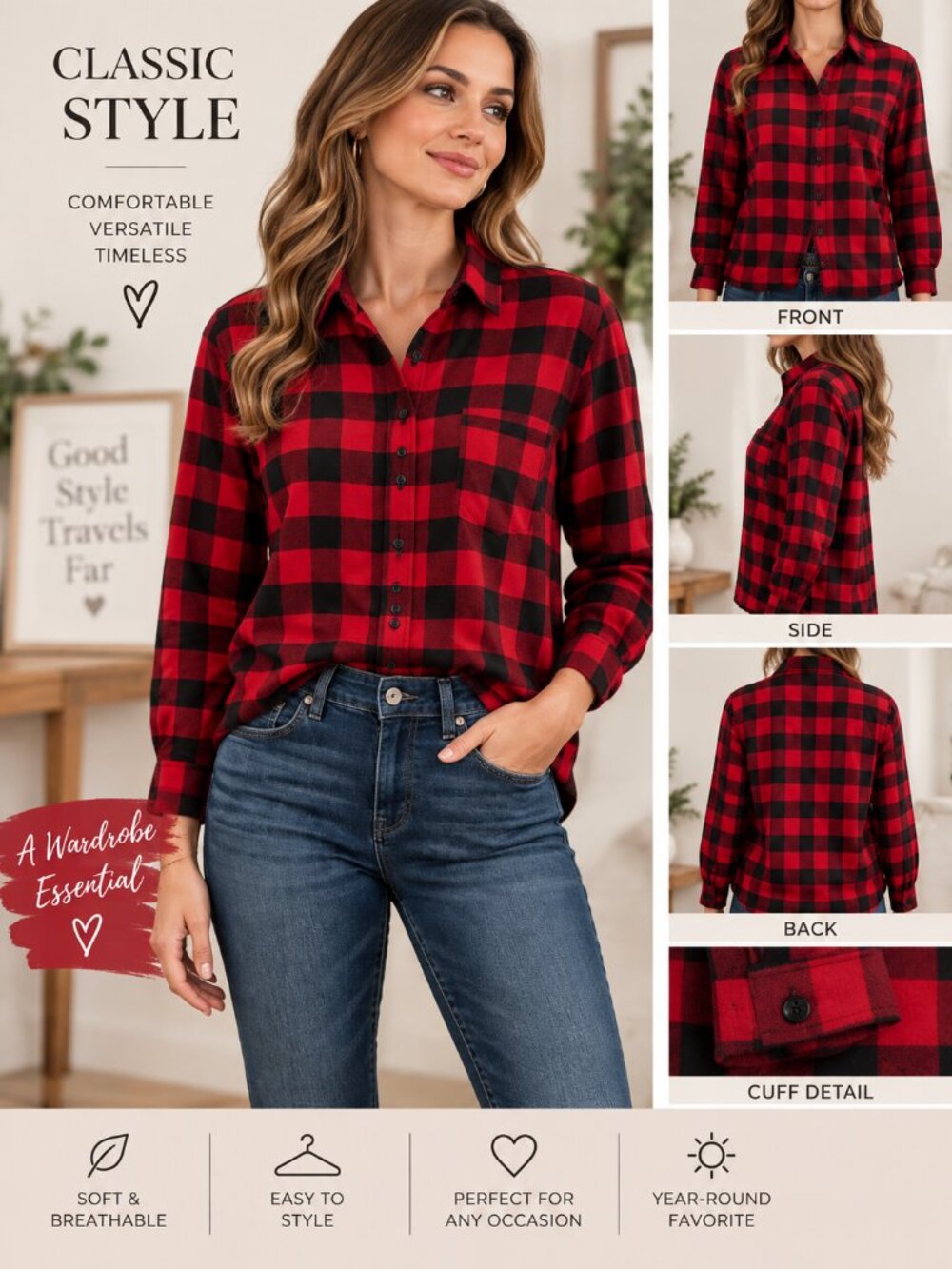 Club Room Red & Black Checkered Button-Down Shirt – Size L